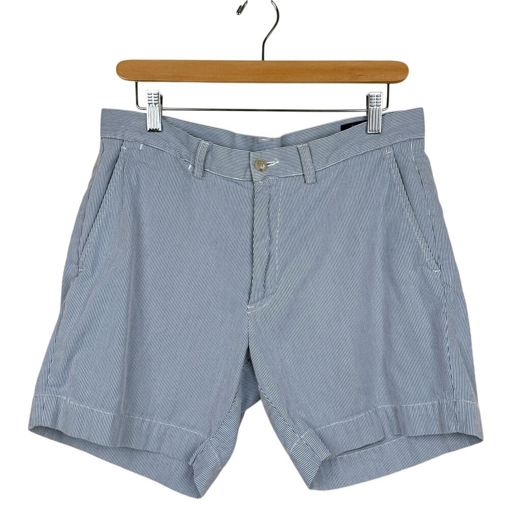 Polo Ralph Lauren Shorts 100% Cotton Classic Fit Blue Seersucker Stripe Preppy
